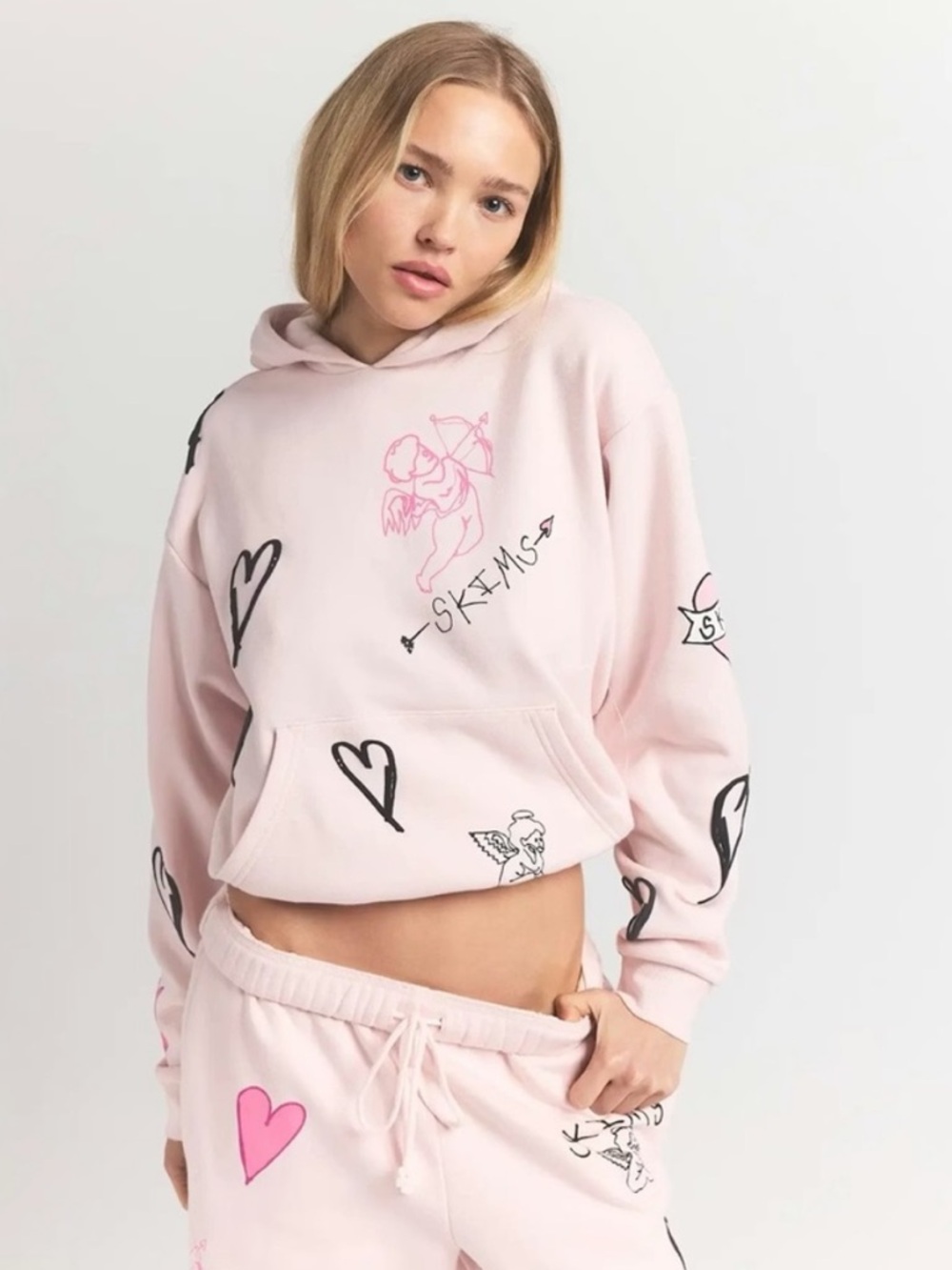 SKIMS BARELY PINK ANGEL SKETCH COTTON CLASSIC HOODIE